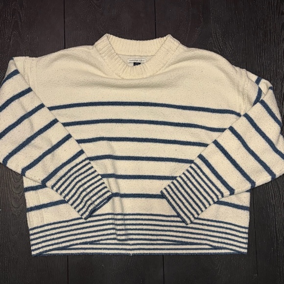 American Eagle Outfitters Sweaters - American Eagle Outfitters Cream & Navy Striped Crew Sweater